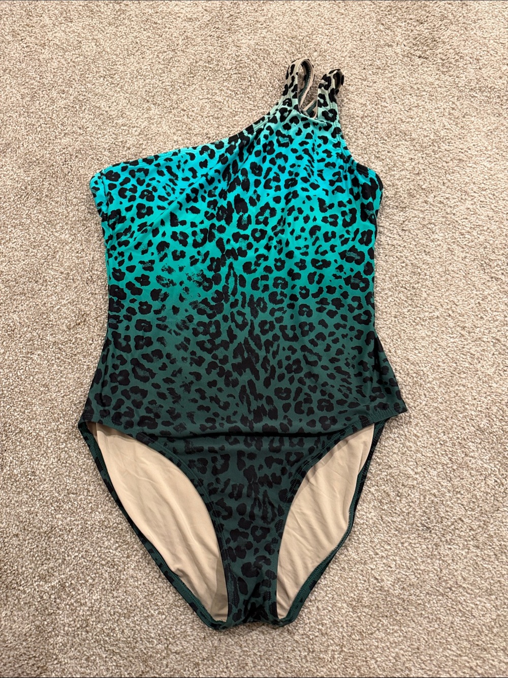 La Blanca Teal-to-Black Leopard One-Shoulder Swimsuit